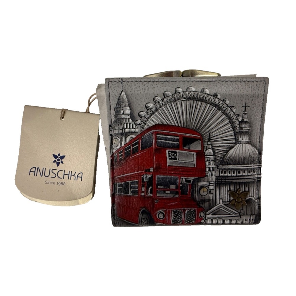 ANUSCHKA ICONIC LONDON HAND-PAINTED LEATHER 2-FOLD WALLET COIN WALLET - NWT